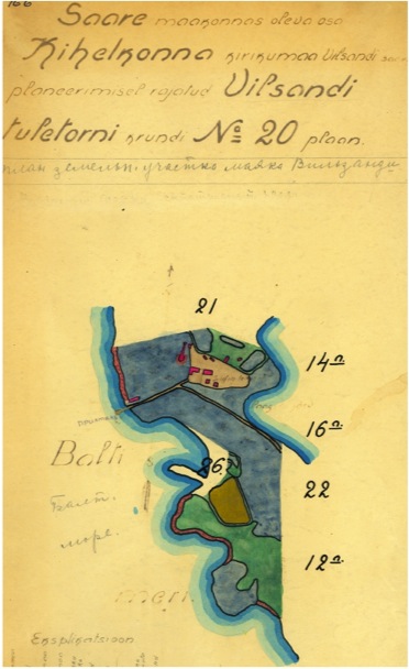 Vilsandi tuletorni krundi plaan. 1920.aastad. Eesti Riigiarhiiv. Site plan of the Vilsandi lighthouse, 1920s. Estonian State Archive